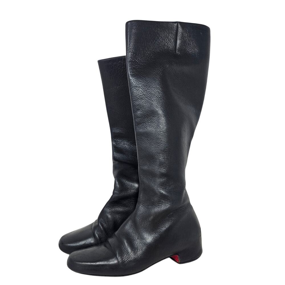 Christian Louboutin 38 Black Tall Leather Boot Classic Minimalist Red Bottom